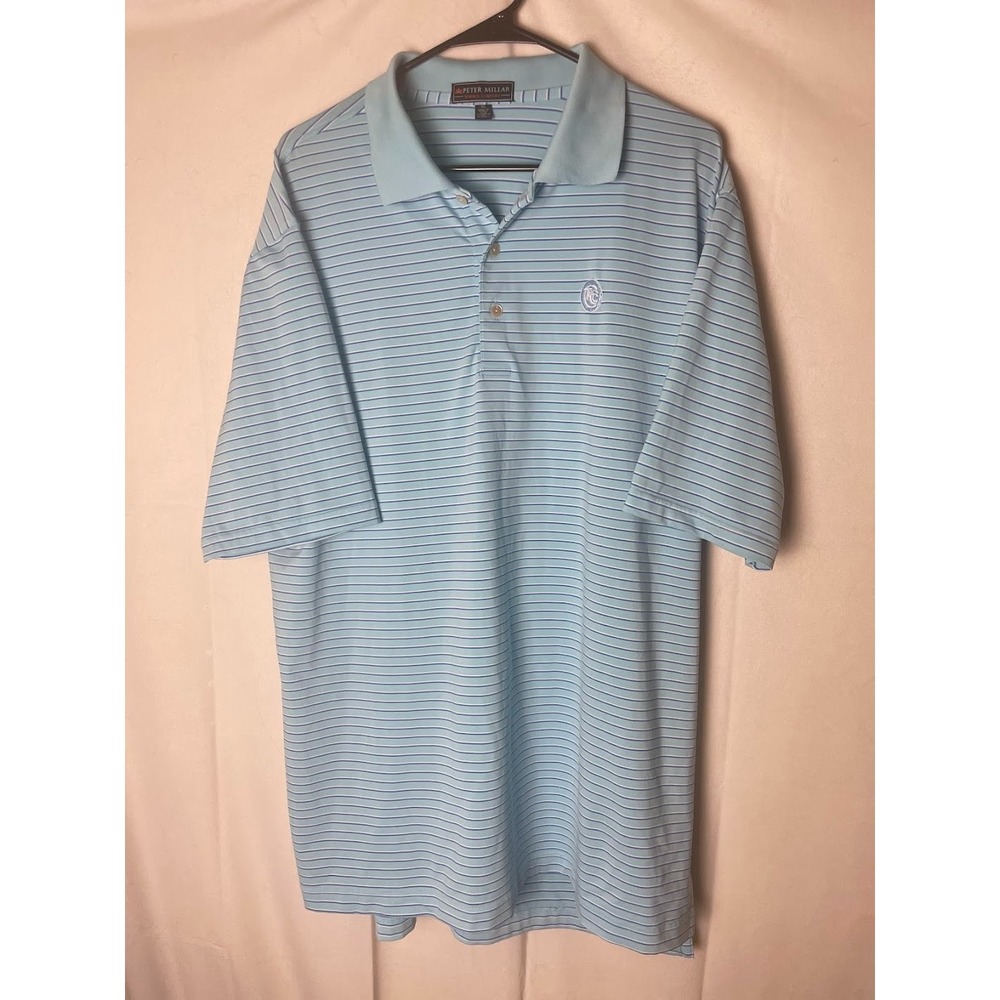 Peter Millar Cherokee Town & Country Club Atlanta Polo Shirt Blue White Size XL